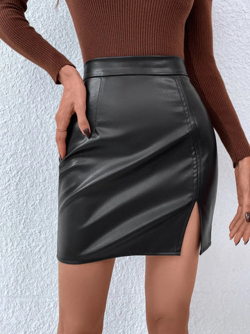 Split Hem PU Skirt
