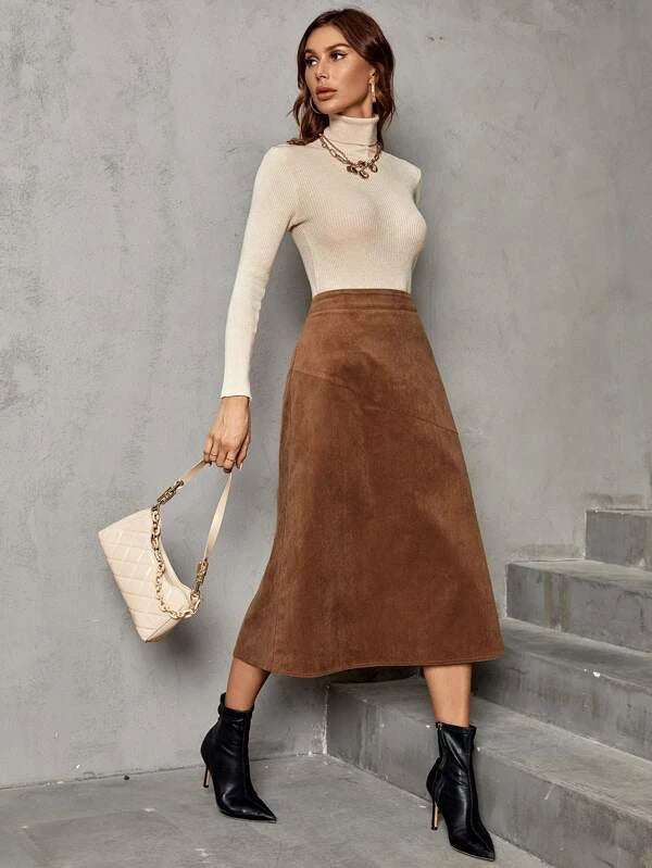 Solid Corduroy A-line Skirt