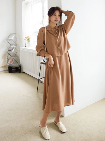 DAZY Solid Button Front Shirt & Cami Dress