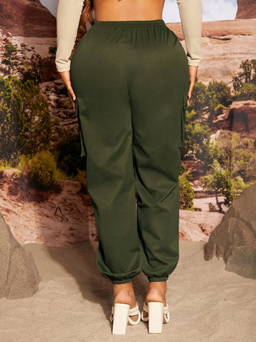 SXY Solid Flap Pocket Cargo Pants