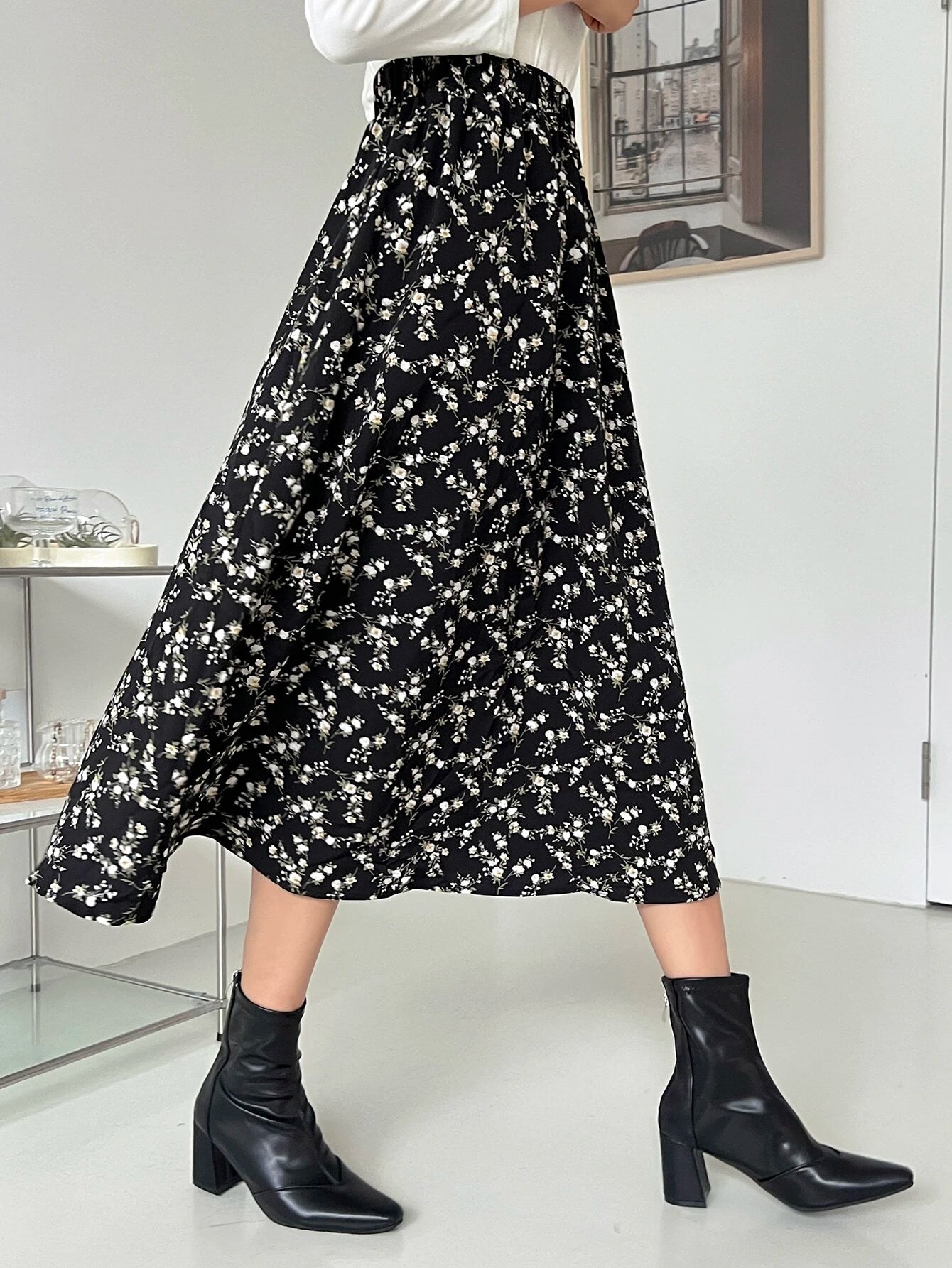 DAZY Ditsy Floral Print High Waist Skirt