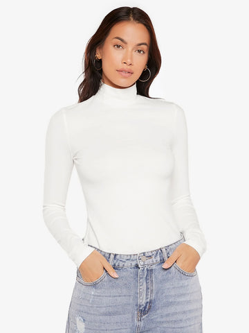 BASICS High Neck Rib-knit Form Fitted Tee