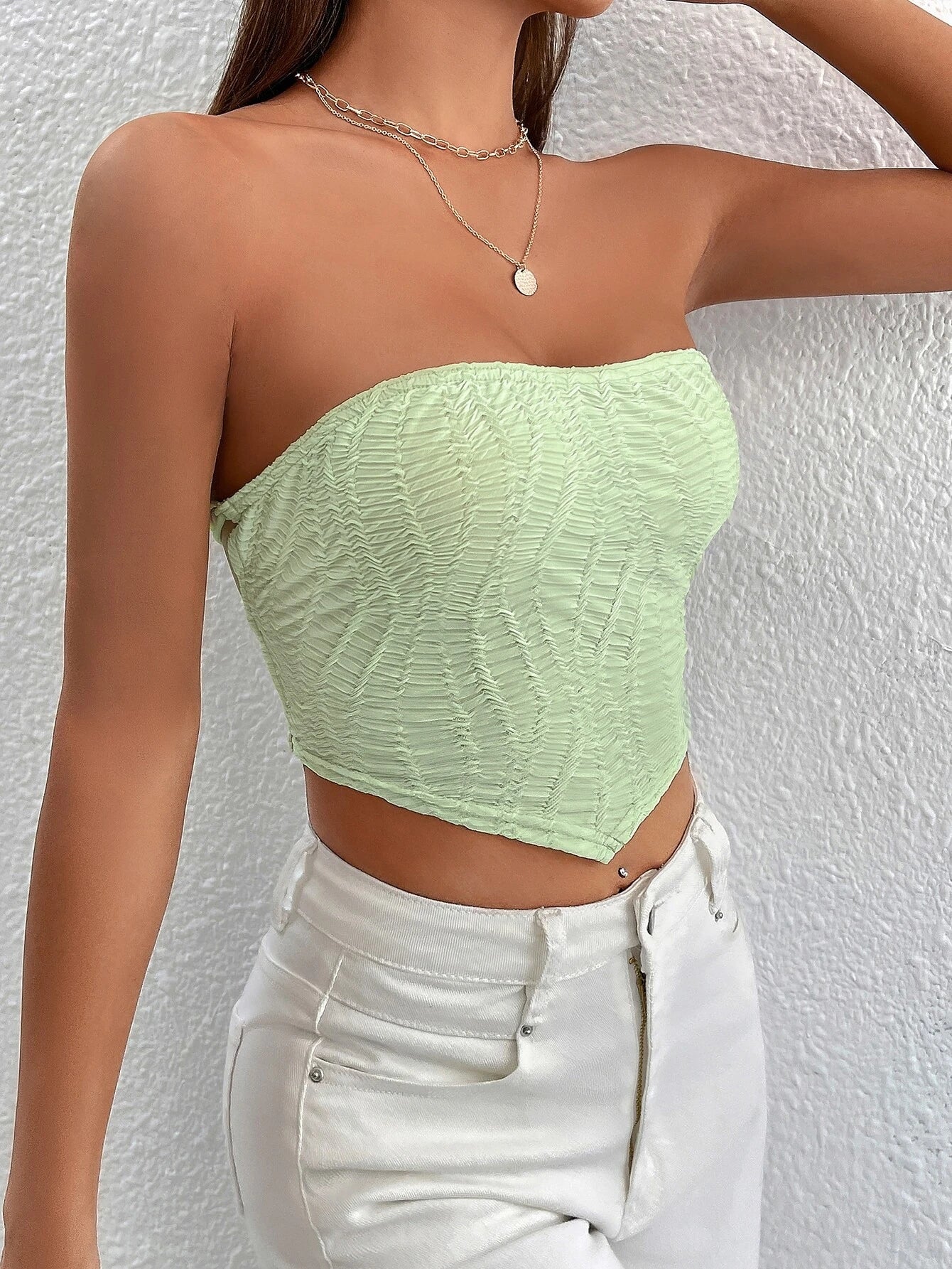 Women's Y2K Knit Bandeau Sexy Crop Tops/Strapless Sleeveless Solid Color  Hanky Hem Tube Tops