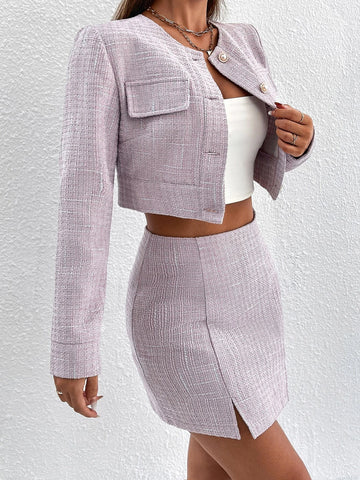 PETITE Flap Detail Crop Overcoat & Split Hem Bodycon Skirt
