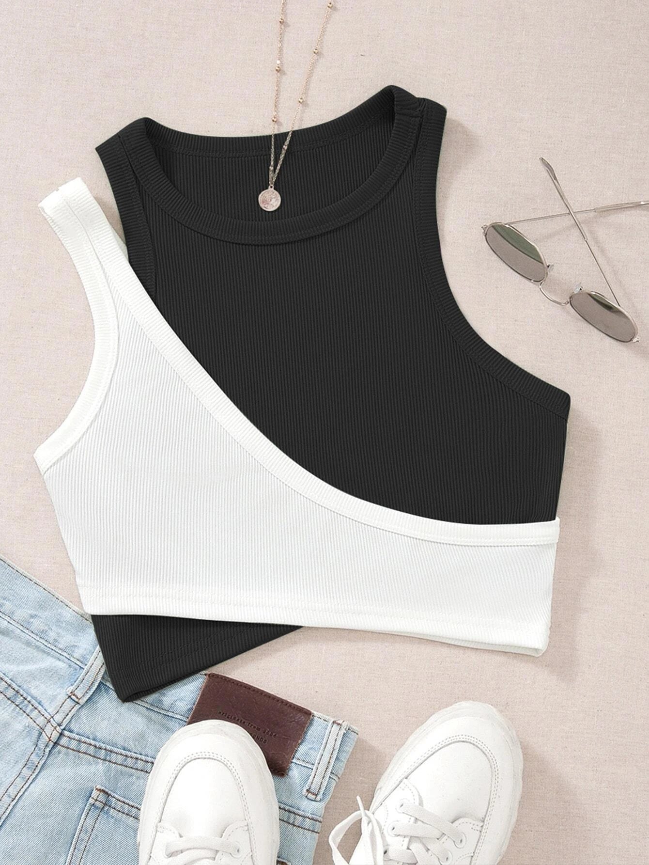 Two Tone Cut Out Tank Top