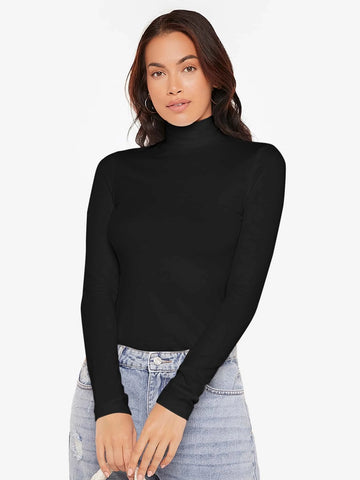 BASICS High Neck Rib-knit Form Fitted Tee