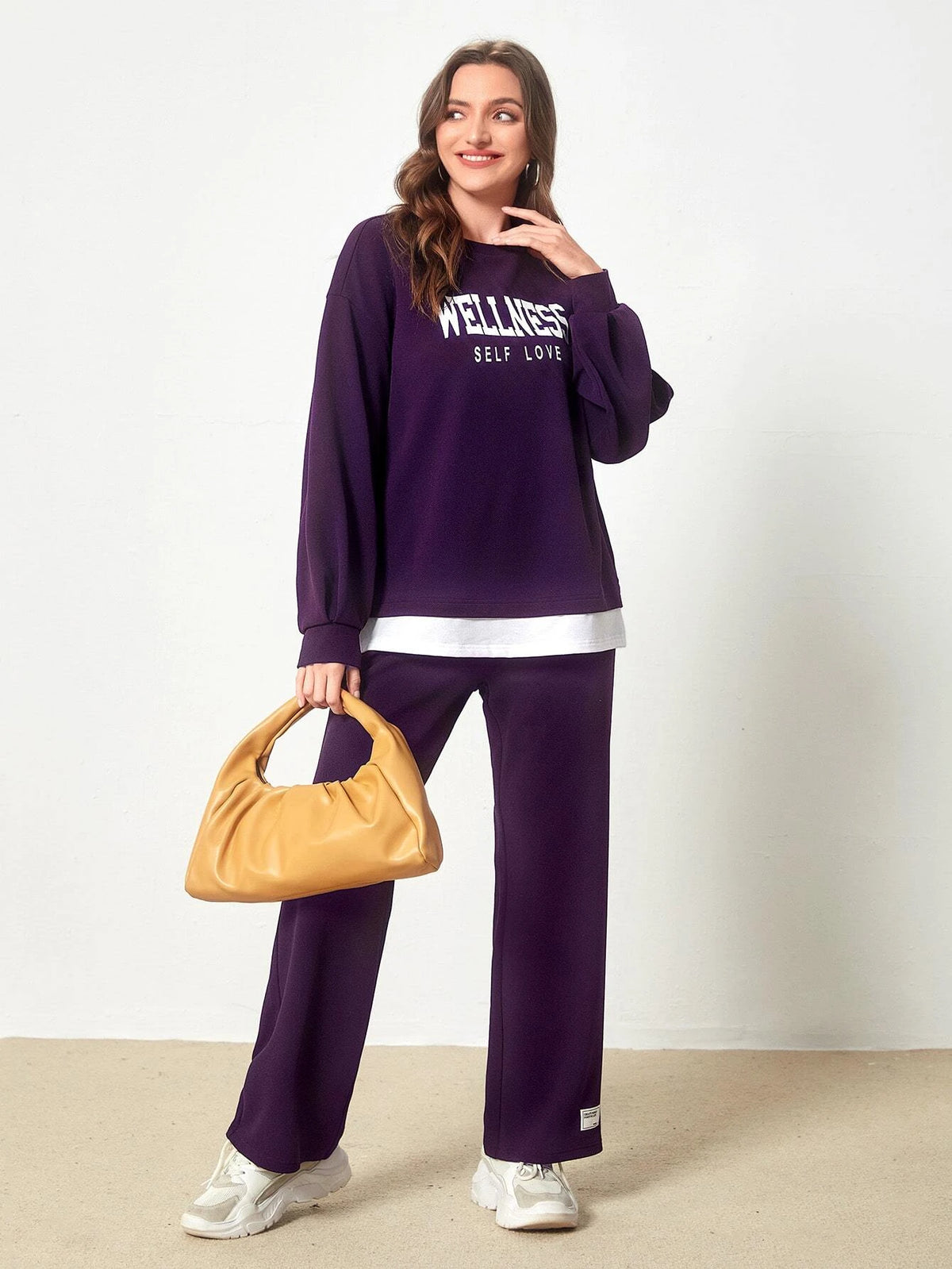 Letter Graphic Drop Shoulder 2 In 1 Pullover & Letter Patched Sweatpants