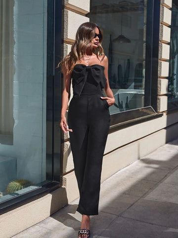 1pc Bow Front Straight Leg Tube Jumpsuit