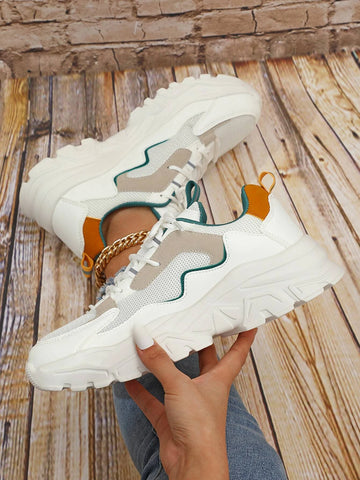 Color Block Lace-up Front Chunky Sneakers
