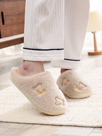 Cartoon Embroidered Fluffy Bedroom Slippers