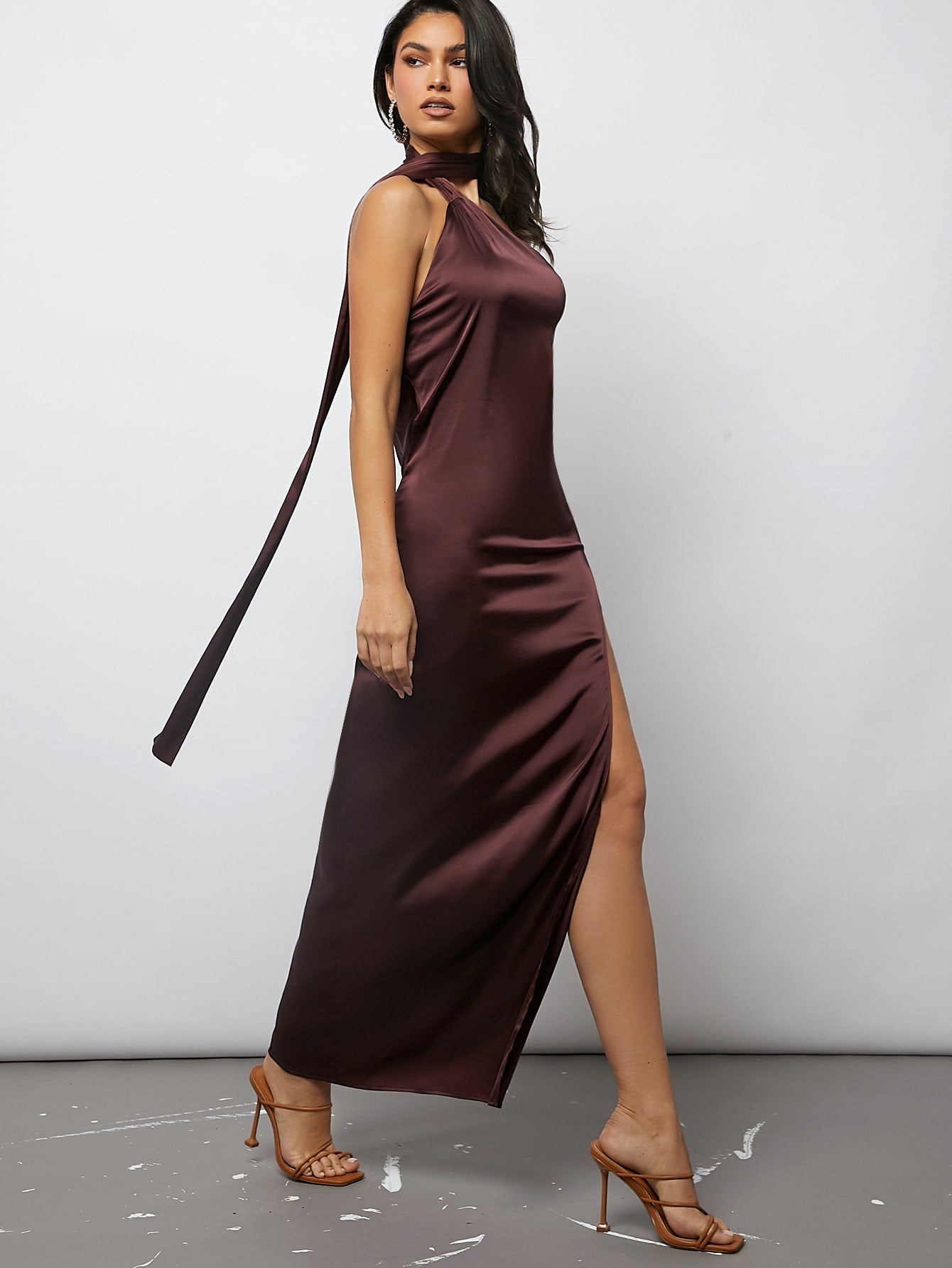 SHEIN SXY Plus Tie Dye Twist Detail Split Thigh Dress