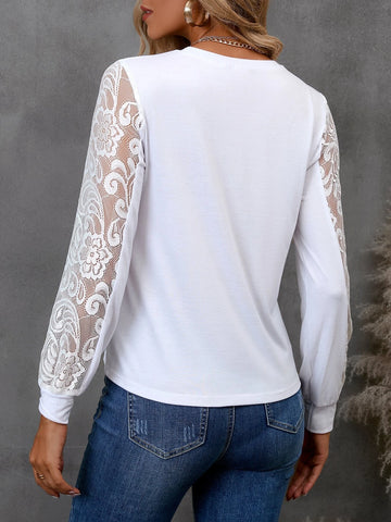 Contrast Lace Sleeve Tee