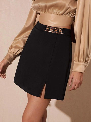 BIZwear Chain Detail Split Hem Skirt