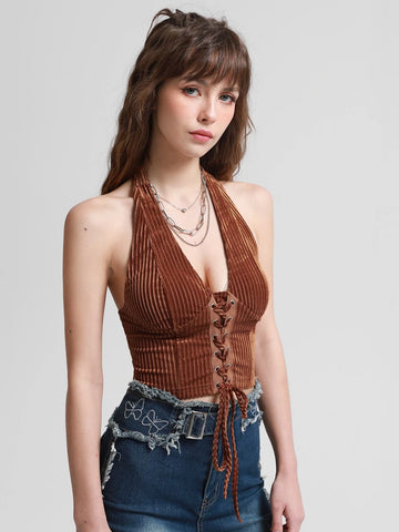 Lace Up Front Halter Top