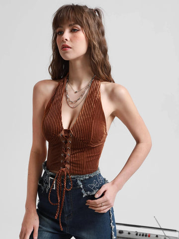 Lace Up Front Halter Top
