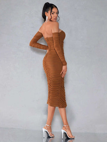 BAE Off Shoulder Ruched Bodycon Dress