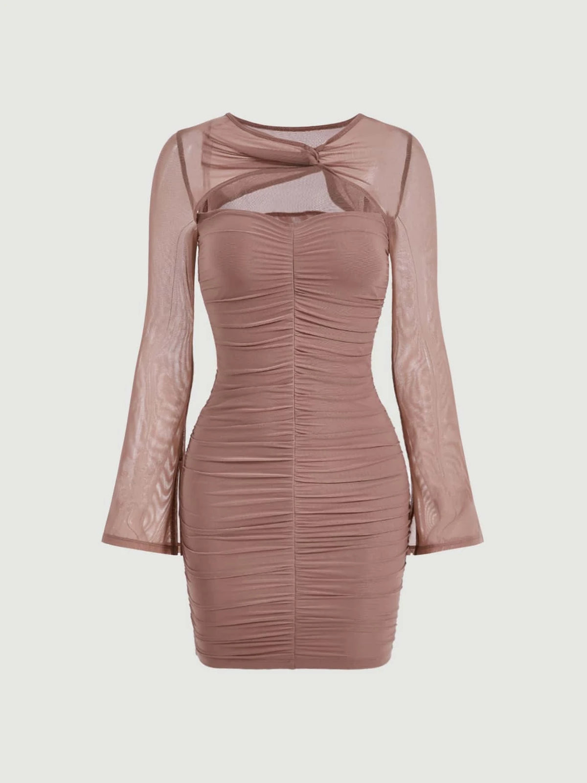 Contrast Mesh Cut Out Ruched Bodycon Dress