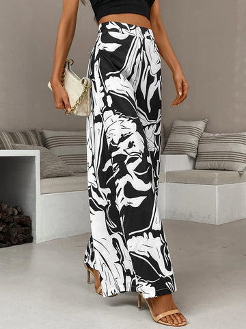 All Over Graphic Print Wide Leg Pants