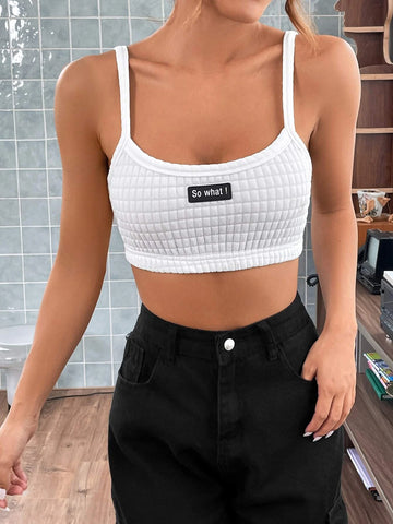 Letter Patched Detail Crop Cami Top
