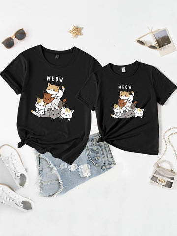 1pc Cartoon And Letter Graphic Tee