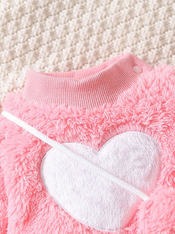 Baby Heart Embroidery Teddy Pullover & Pants & Bag