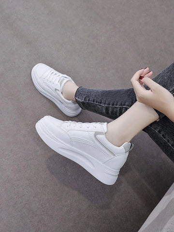 Women Letter Detail Lace-up Front Casual Shoes, Sporty Outdoor Skate Shoes
