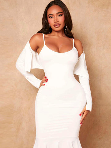 Solid Cami Bodycon Dress & Open Front Jacket