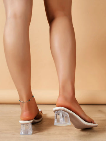 Women Mules, PVC Chunky Heeled Fashion Sandals