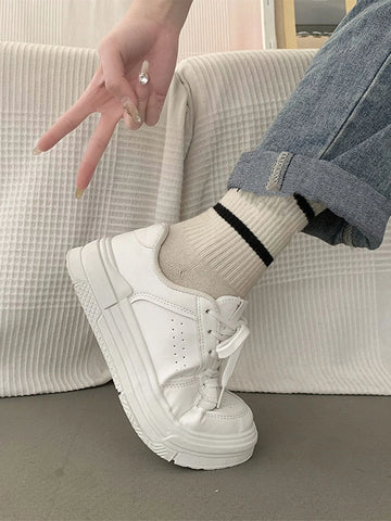 Women Eyelet Detail Lace-up Front Casual Shoes, Sporty Outdoor Skate Shoes