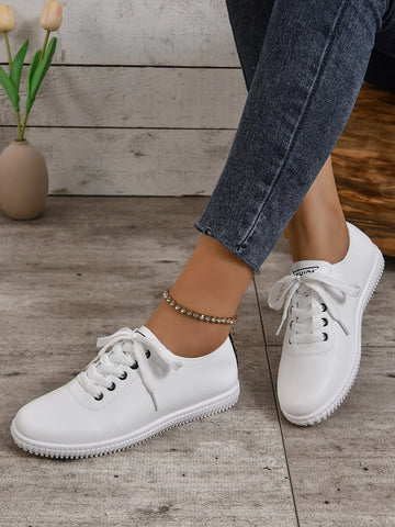 Women Lace-up Front Casual Shoes, Sporty Outdoor Skate Shoes