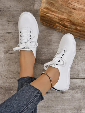 Women Lace-up Front Casual Shoes, Sporty Outdoor Skate Shoes
