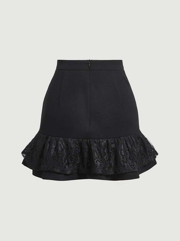 MOD Contrast Lace Drawstring Ruched Ruffle Hem Skirt