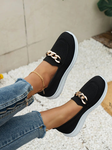 Women Chain Decor Slip On Shoes, Sporty Outdoor Sneakers
