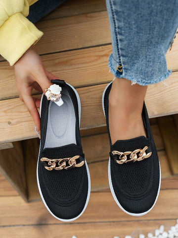 Women Chain Decor Slip On Shoes, Sporty Outdoor Sneakers