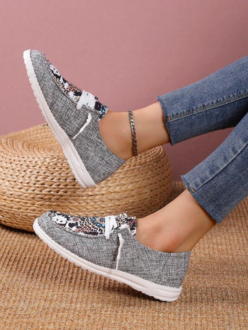Women Flower Pattern Lace-up Front Casual Shoes, Sporty Outdoor Polyester Shoes